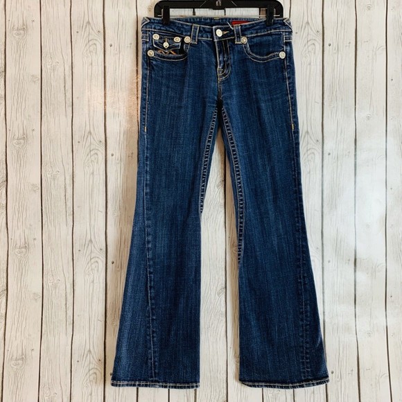 Womens Vigoss Bootcut Embroidered Flap Pocket Dark Wash Denim Blue Jeans Size 9 - Picture 1 of 8